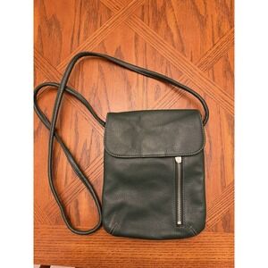 Tignanello Dark Green Leather Shoulder Bag Handbag Purse